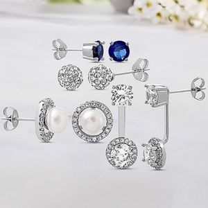 Imitation Pearl & CZ Interchangeable Earrings Set